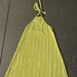 Lime Green Halter Pleated Dress